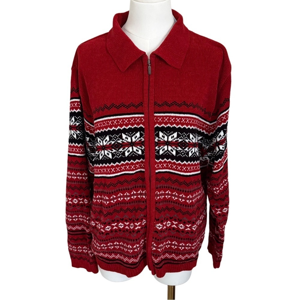 Vintage Y2K Croft & Barrow Fair Isle Zip Up Cardigan XL